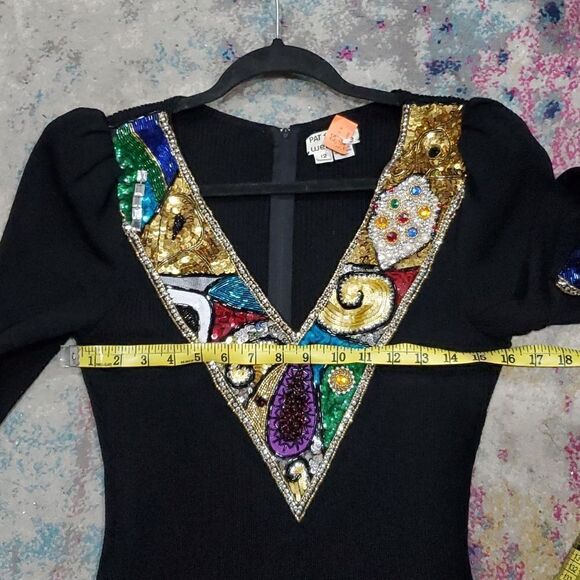 Vintage 1980s Pat Sandler For Wellmore Knit Dress with Sequins Beading Size M - Picture 15 of 16